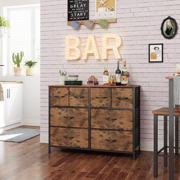 WLIVE Dresser for Bedroom with 8 Drawers, Wide Fabric Dresser for Storage and Organization, Bedroom Dresser, Chest of Drawers for Living Room, Closet, Entryway, Rustic Brown Wood Grain Print - Image 2