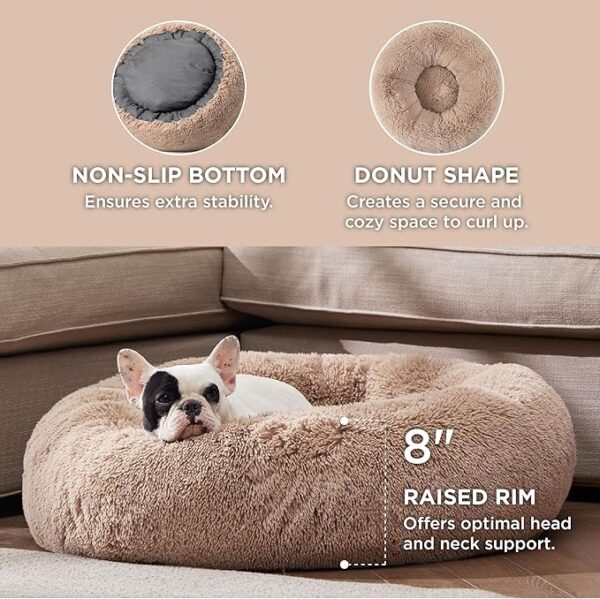 Bedsure Calming Dog Bed for Medium Dogs - Donut Washable Medium Pet Bed, 30 inches Anti-Slip Round Fluffy Plush Faux Fur Cat Bed, Fits up to 45 lbs Pets, Camel - Image 4