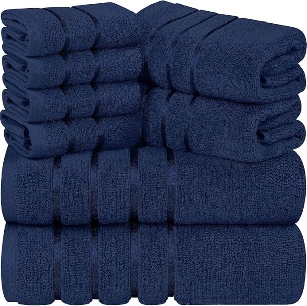 Utopia Towels 8-Piece Luxury Towel Set, 2 Bath Towels, 2 Hand Towels, and 4 Wash Cloths, 600 GSM Ring Spun Cotton Highly Absorbent Viscose Stripe Towels Ideal for Everyday use (Navy) - Image 4