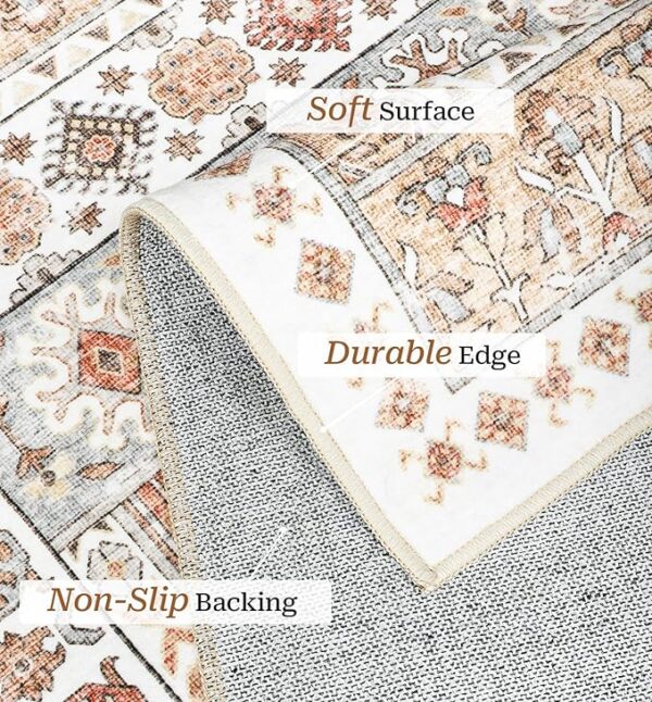 zesthome 8x10 Area Rugs for Living Room,Non-Slip Backing Washable Rugs,Vintage Large Area Rug，Stain Resistant Home Decor Rug (Orange,8'x10') - Image 6
