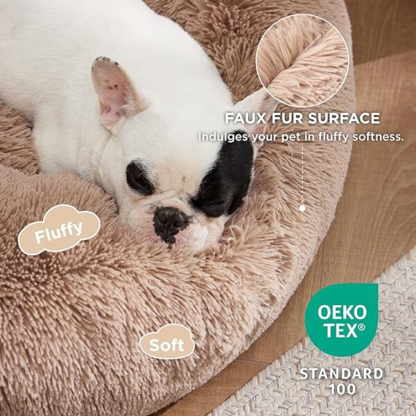 Bedsure Calming Dog Bed for Medium Dogs - Donut Washable Medium Pet Bed, 30 inches Anti-Slip Round Fluffy Plush Faux Fur Cat Bed, Fits up to 45 lbs Pets, Camel - Image 2