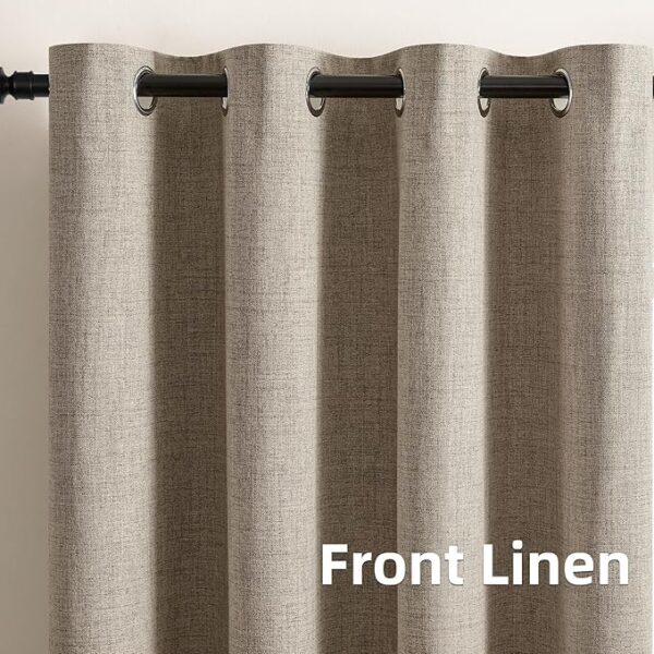 CUCRAF Full Blackout Window Curtains 84 inches Long,Faux Linen Look Thermal Insulated Grommet Drapes Panels for Bedroom Living Room,Set of 2(52 x 84 inches, Light Khaki) - Image 2