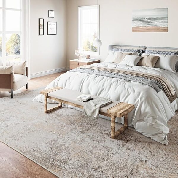 8x10 Washable Area Rug Beige Grey Neutral Abstract Living Room Bedroom Large Throw Rug Non Slip Soft Low Pile Indoor Floor Carpet for Dining Room Kitchen Office Entryway - Image 3