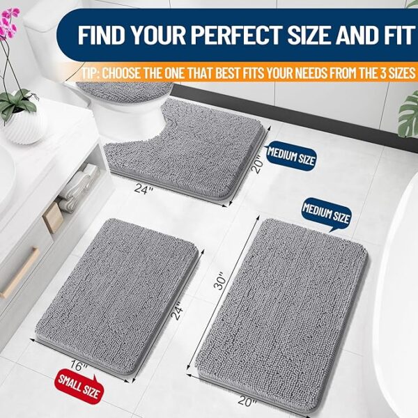 OLANLY Bathroom Rugs 30x20, Extra Soft Absorbent Chenille Bath Rugs, Rubber Backing Quick Dry, Machine Washable Bath Mats for Bathroom Floor, Tub and Shower, Home Decor Accessories, Grey - Image 6