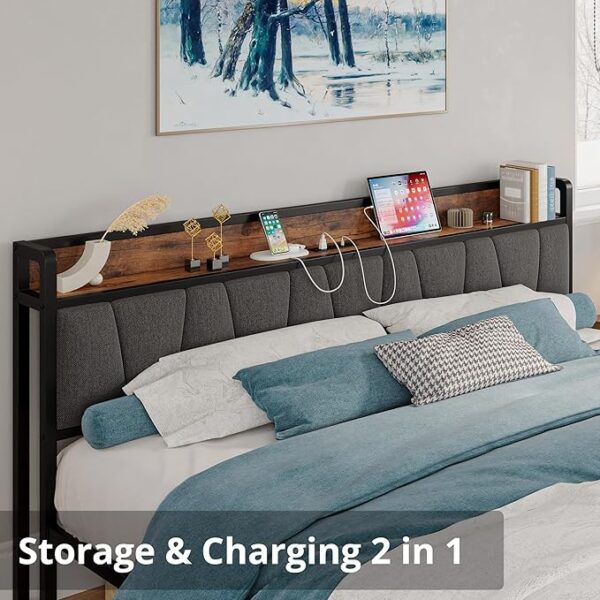 LIKIMIO California King Bed Frames, Storage Headboard with Charging Station, Solid and Stable, Noise Free, No Box Spring Needed, Easy Assembly - Image 5