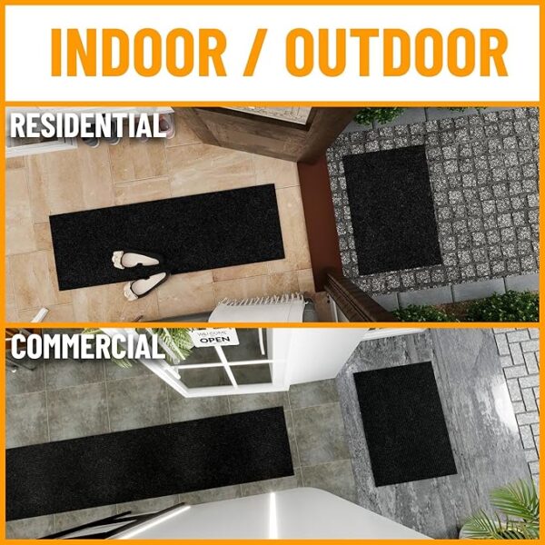Ottomanson Solid Design Non-Slip Rubberback 3x12 Indoor/Outdoor Runner Rug for Hallway, Kitchen, Living Room, Garage, Patio, 2'7" x 12', Black - Image 3