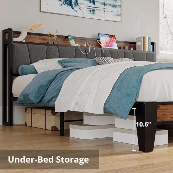 LIKIMIO California King Bed Frames, Storage Headboard with Charging Station, Solid and Stable, Noise Free, No Box Spring Needed, Easy Assembly - Image 6