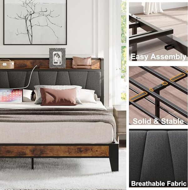 LIKIMIO King Size Bed Frame, Storage Headboard with Charging Station, Solid and Stable, Noise Free, No Box Spring Needed, Easy Assembly - Image 3
