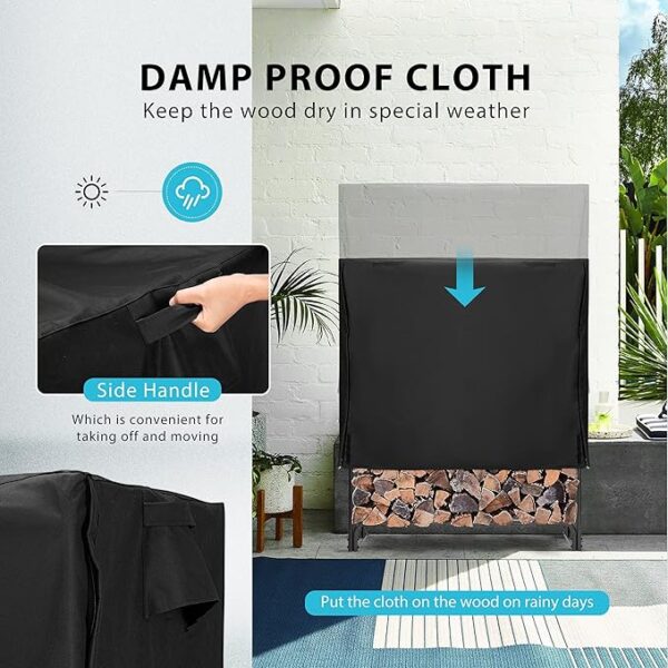 VIVOHOME 4ft Heavy Duty Indoor Outdoor Firewood Storage Log Rack and Cover Combo Set with Zipper - Image 3