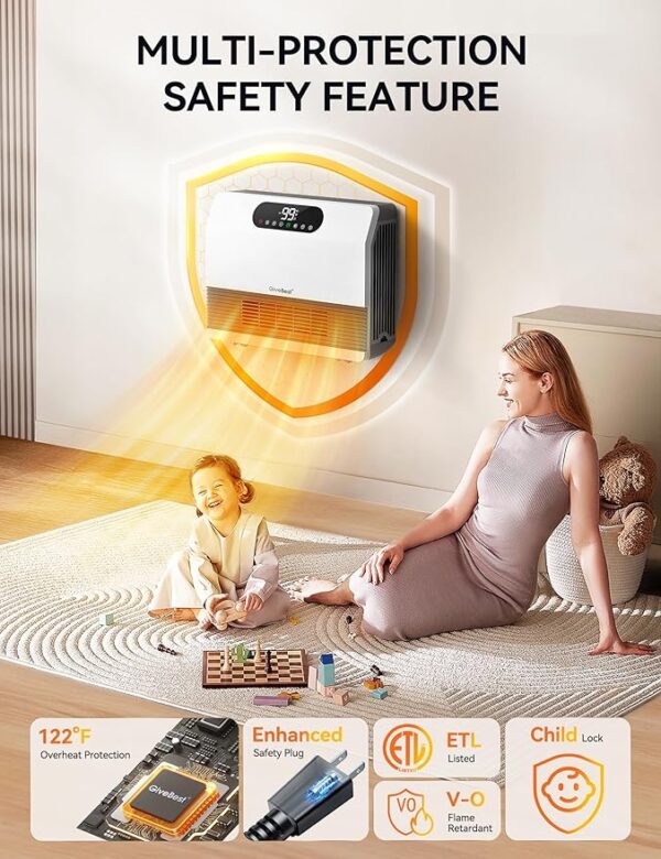 GiveBest Smart Wall Heater, 1500W Fast Heating Space Heater for Bedroom, Electric Space Heater with Thermostat for Indoor Use, Floor or Wall Mounted, On/Off Timers, Works with Alexa, 2024 Upgrade - Image 3