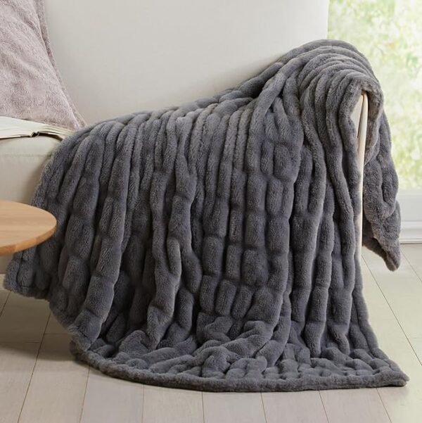Micro Plush Throw Blanket for Couch | Thick Faux Fur Blanket | Grey Throw Blanket | Warm Blankets for Winter | Perfect Throw Blanket for Couch Year Round | Fluffy Blanket | Lily Collection