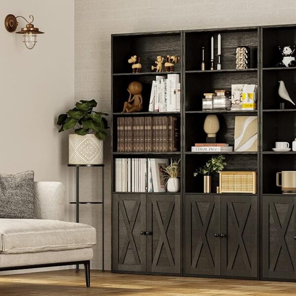 IRONCK Industrial Bookshelves and Bookcases with Doors Floor Standing 6 Shelf Display Storage Shelves 70 in Tall Bookcase for Home Office, Living Room - Image 4