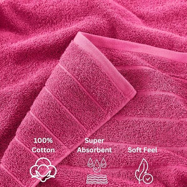 Casa Platino 18 Piece Towel Set, 4 Large Bath Towels(30"x 60"), Hand Towels for Bathroom Set of 6 & 8 Washcloths, 100% Ring Spun Cotton Large Towels, Absorbent Towels and Washcloths Sets - Fuchsia - Image 2