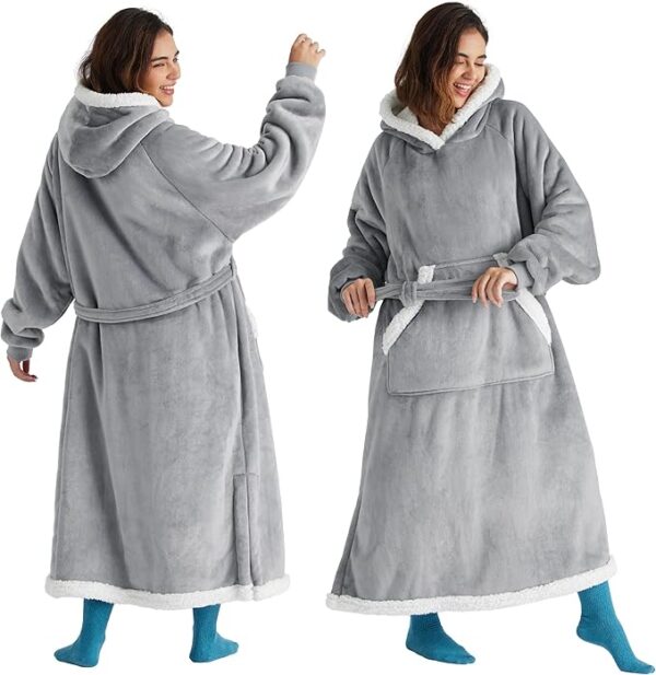 Bedsure Wearable Blanket Hoodie and Strawberry Shaggy Sherpa Blanket Hoodie for Women - Image 4