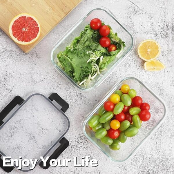 HOMBERKING 24pc Glass Food Storage Containers with Lids, Glass Meal Prep Containers with Leak Proof Snap Lock Lids, Airtight Bento Lunch Boxes, Kitchen Storage (12 lids & 12 Containers) - Black - Image 3