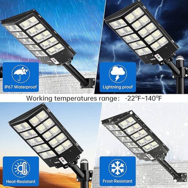 JAYNLT Y-5200W Solar Street Lights Outdoor,520000LM 6500K Commercial Parking Lot Lights Dusk to Dawn, Waterproof Solar Security Flood Lights with Motion Sensor and Remote for Yard, Garage, Driveway - Image 5