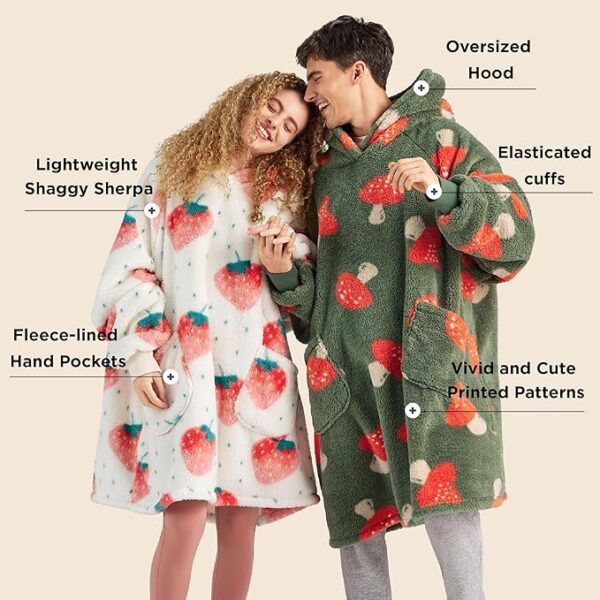 Bedsure Wearable Blanket Hoodie and Strawberry Shaggy Sherpa Blanket Hoodie for Women - Image 3