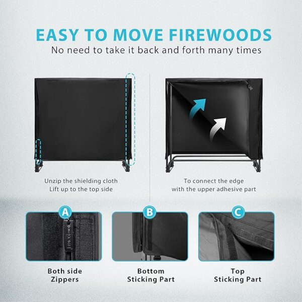 VIVOHOME 4ft Heavy Duty Indoor Outdoor Firewood Storage Log Rack and Cover Combo Set with Zipper - Image 6