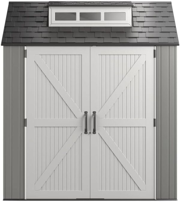 Rubbermaid Resin Outdoor Storage Shed With Floor (7 x 7 Ft), Weather Resistant, Gray, Organization for Home/Backyard/Garden Tools/Lawn Mower/Bike Storage/Pool Supplies - Image 2