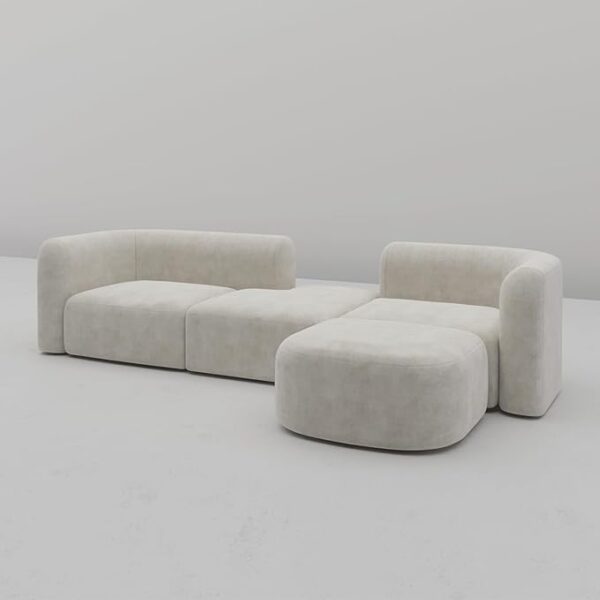 Acanva Luxury Modern Tight Curved Back Velvet Sofa, Minimalist Style Comfy Couch for Living Room Apartment, 4 Seater Modular Sectional, Cream - Image 2