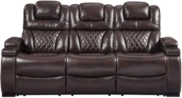 Signature Design by Ashley Warnerton Faux Leather Power Reclining Sofa with Adjustable Headrest, Brown - Image 5