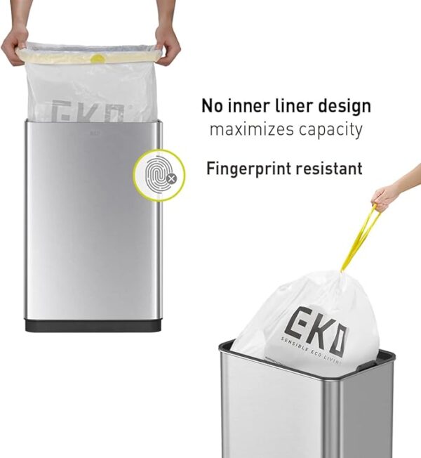 EKO Mirage-T 50 Liter / 13.2 Gallon Touchless Rectangular Motion Sensor Trash Can, Brushed Stainless Steel Finish - Image 3