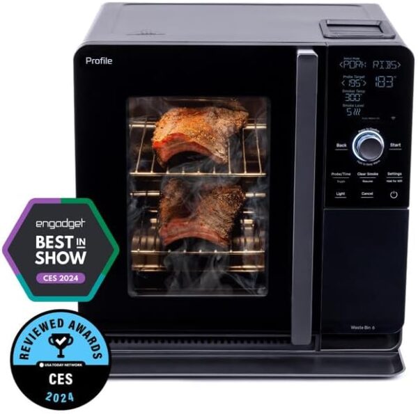 GE Profile™ Smart Indoor Pellet Smoker, with Active Smoke Filtration, 5 Smoke Control Settings, WiFi Connected, Electric, Countertop BBQ Appliance, Black - Image 2