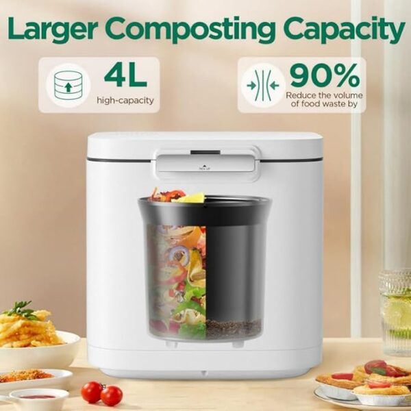 4L Electric Composter for Kitchen, Smart Compost Bin Outdoor/Indoor, Odorless/Auto-Cleaning/ 3 Modes/Intelligent LED Display, Turn Food Waste to Fertilizer for Garden, Food Waste Compost Machine - Image 5