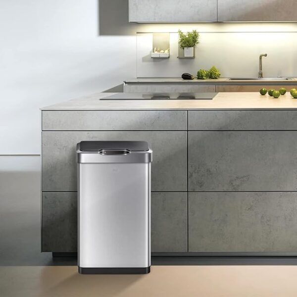 EKO Mirage-T 50 Liter / 13.2 Gallon Touchless Rectangular Motion Sensor Trash Can, Brushed Stainless Steel Finish - Image 4