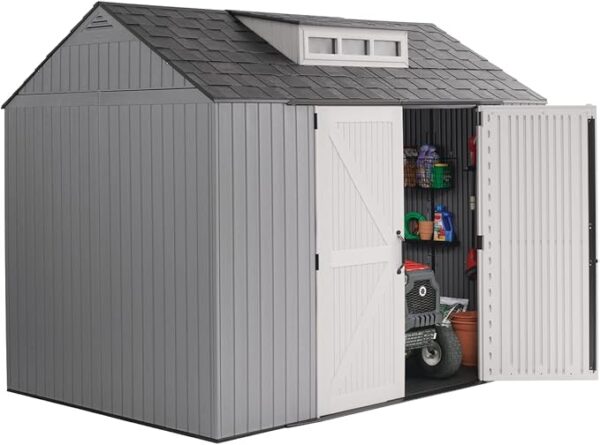 Rubbermaid Extra Large Resin Outdoor Storage Shed With Floor (7 x 10 Ft.), Weather Resistant, Brown, Organization for Home/Lawn Mower/Backyard Equipment/Bike Storage/Pool Supplies - Image 7