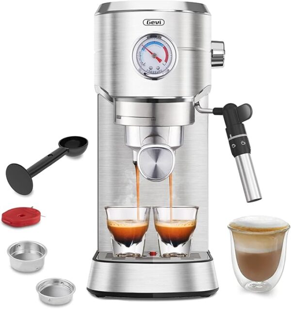 Gevi Espresso Machine 20 Bar with Auto Milk Frother, Professional Expresso Coffee Machines for Home, Compact Cappuccino & Latte Machine, Stainless Steel, Gift for Coffee Lover, Home Baristas