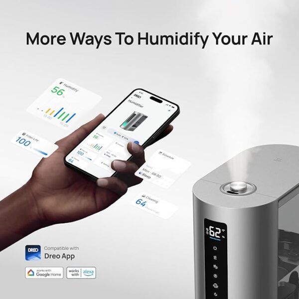 Dreo 6L Humidifiers for Bedroom, Smart Warm & Cool Mist for Large Room, 60Hr Quiet Runtime Ultrasonic Oil Diffuser for Baby, Plant, Humidity Sensor, Indicator Light, 12H Timer, Google/Alexa, HM713S - Image 6