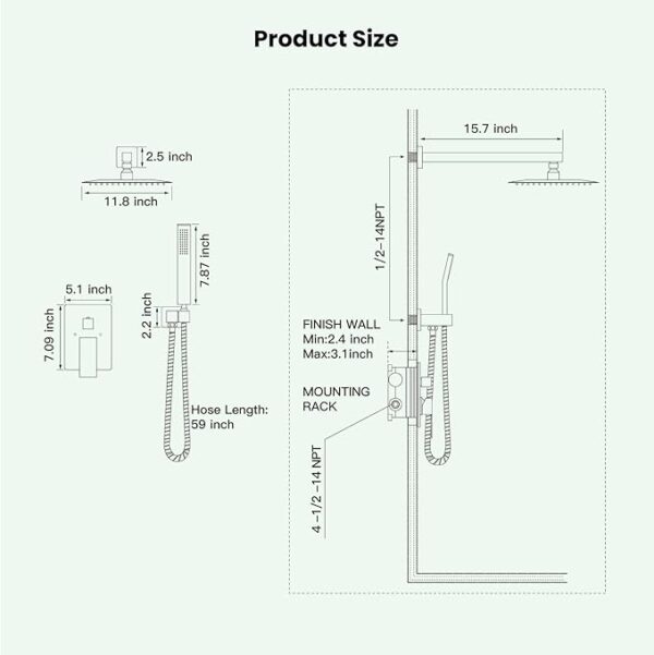 gotonovo Rainfall Bathroom Shower System Rain Shower Head and Handle Set Wall Mounted Shower Complete Combo Solid Brass Pressure Balancing Shower Mixer Valve 12 Inch Matte Black - Image 4