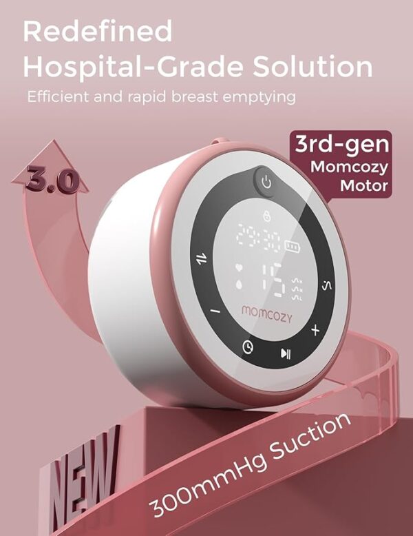 Momcozy Breast Pump V1 Pro Hospital-Grade, Upgraded Electric Pump with 3 Fine-Tuned Rhythms, Hands-Free & Portable Wearable Pump, 3 Modes|15 Levels, Come with Leak-Proof DoubleFit Flange - Image 2