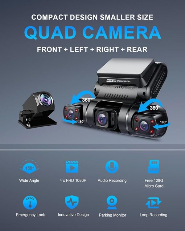 PRUVEEO 360 Degree View 4 Channel Dash Cam Front and Rear Inside Left Right, Dash Camera for Cars, Built-in GPS WiFi Night Vision, 24/7 Recording Parking Mode Monitor, Free 128G Card - Image 6