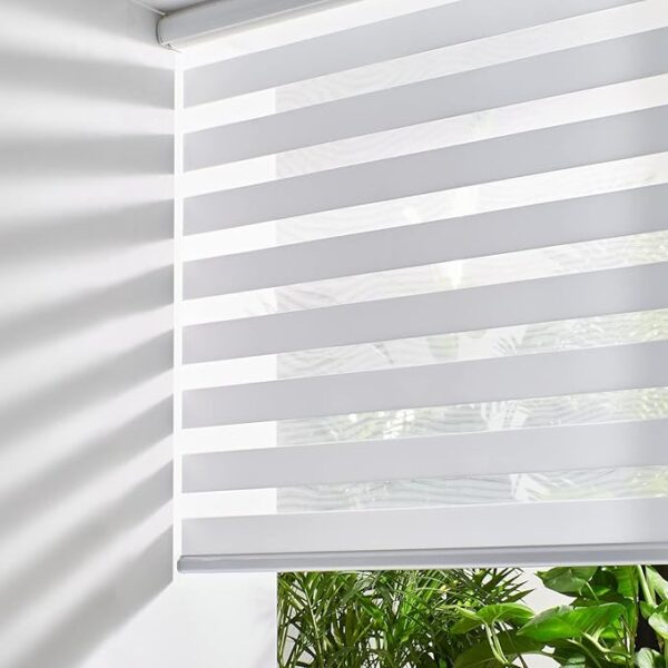Persilux Zebra Blinds for Windows, Cordless Roller Shades Window Treatments (57" W x 72" H, White) Light Filtering Dual Layer Roller Window Shades Light Filtering Sheer Shades for Home and Office