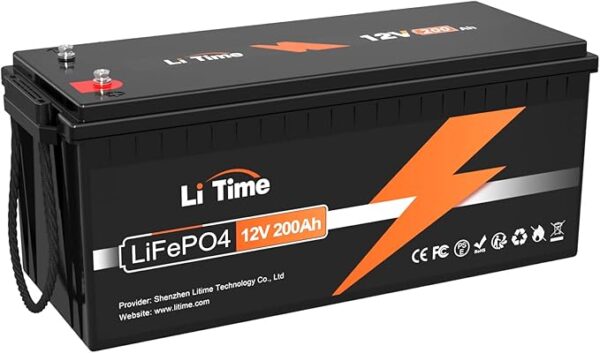 LiTime 12V 200Ah LiFePO4 Lithium Battery with 2560Wh Energy Max. 1280W Load Power Built-in 100A BMS,10 Years Lifetime 4000+ Cycles, Perfect for RV Solar Energy Storage Marine Trolling Motor