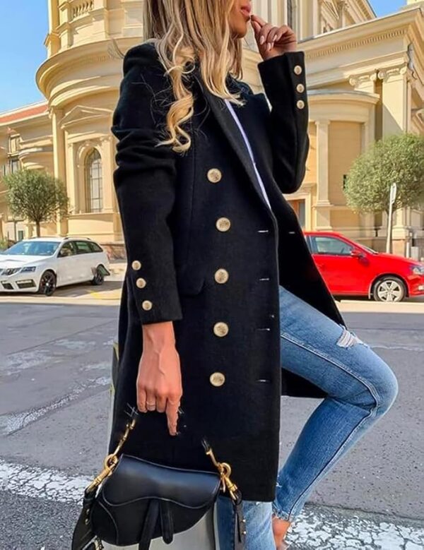 IDEALSANXUN Womens Fall Winter Wool Coats Double Breasted Midi Peacoat Trench Coats - Image 5