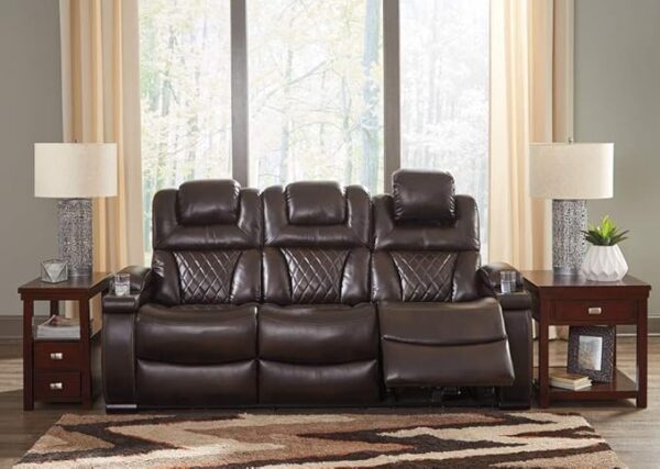 Signature Design by Ashley Warnerton Faux Leather Power Reclining Sofa with Adjustable Headrest, Brown - Image 2