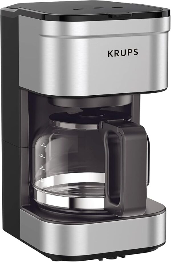 KRUPS Simply Brew Compact 5 Cup Coffee Maker: Stainless Steel Design, Pause & Brew Function, Keep Warm Feature, Reusable Filter, and Drip-Free Carafe for Effortless Morning Brew and Easy Cleaning