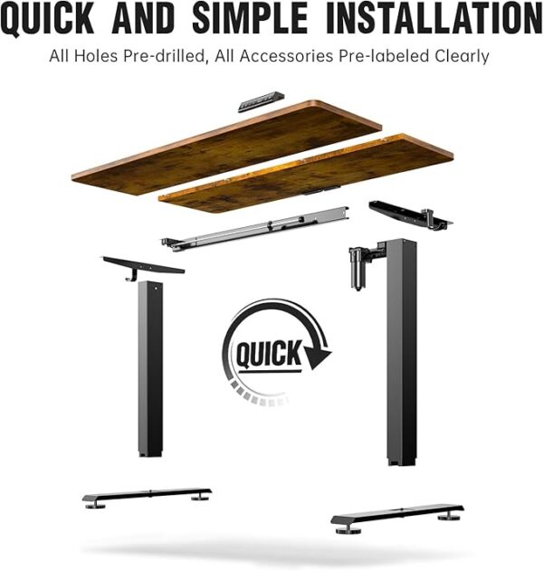 Veken Standing Desk Electric 47.2 Inch, Height Adjustable Sit Stand Up, Cable Clip, Wood Desktop, Work Home Office Computer PC Table, Writing Study Rising Desks, Brown - Image 2