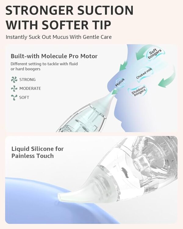 GROWNSY Nasal Aspirator for Baby, Baby Nose Sucker Pro with 3 Soft Silicone Tips, Adjustable Suction, Electric Nose Suction for Baby, Built-in Music & Light Soothing - Image 5