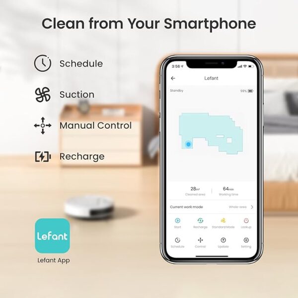 Lefant Robot Vacuum Cleaner, Strong Suction, 120 Mins Runtime, Slim, Low Noise, Automatic Self-Charging, Wi-Fi/App/Alexa Control, Ideal for Pet Hair Hard Floor and Daily Cleaning, M210 - Image 3