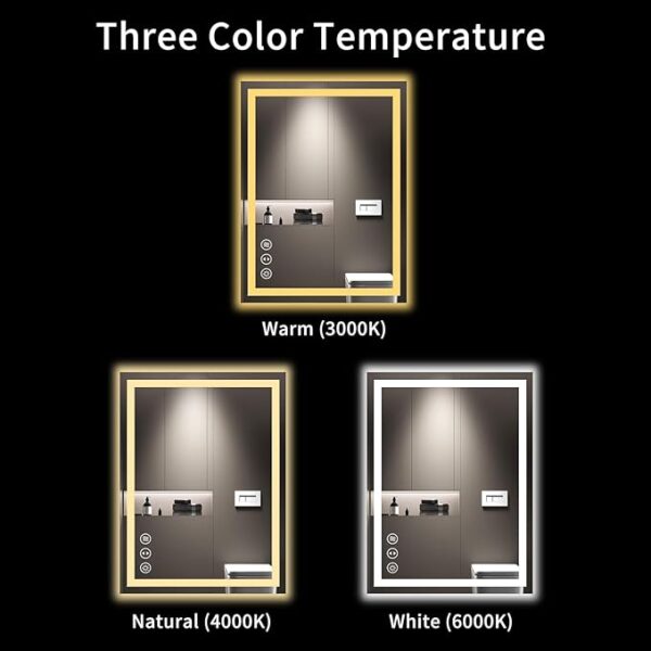 LOAAO 24X32 LED Bathroom Mirror with Lights, Anti-Fog, Dimmable, Backlit + Front Lit, Lighted Bathroom Vanity Mirror for Wall, Memory Function, Tempered Glass, Shatter-Proof, ETL Listed - Image 3
