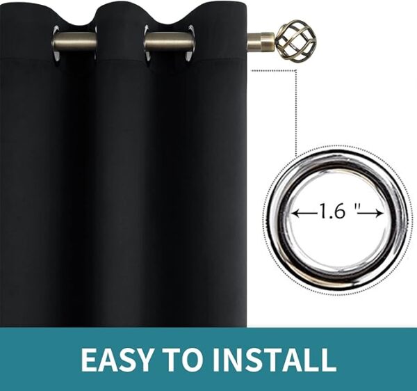 BGment Blackout Curtains - Grommet Thermal Insulated Room Darkening Bedroom and Living Room Curtains, Set of 2 Panels (52 x 120 Inch, Black) - Image 2