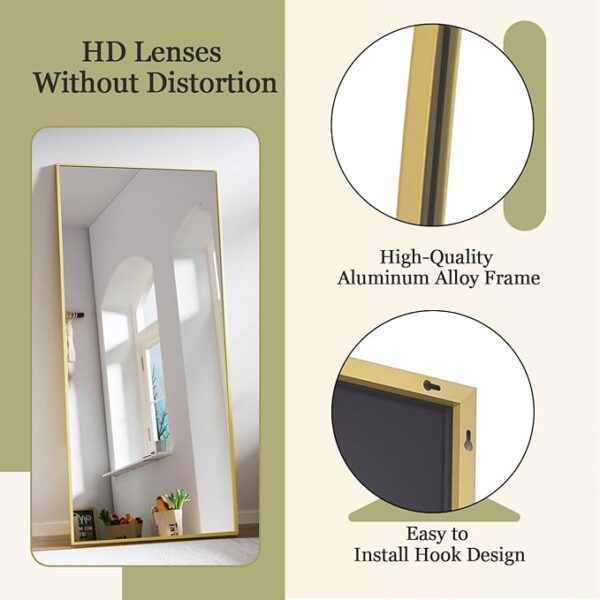 BEAUTYPEAK 71"x30" Rectangle Floor Mirror, Full Length Mirror Wall Mirror Hanging or Leaning, Aluminum Alloy Frame Full Body Mirror for Bedroom, Dressing Room, Gold - Image 4