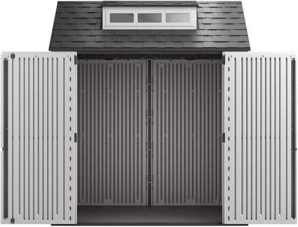 Rubbermaid Resin Outdoor Storage Shed With Floor (7 x 7 Ft), Weather Resistant, Gray, Organization for Home/Backyard/Garden Tools/Lawn Mower/Bike Storage/Pool Supplies - Image 3