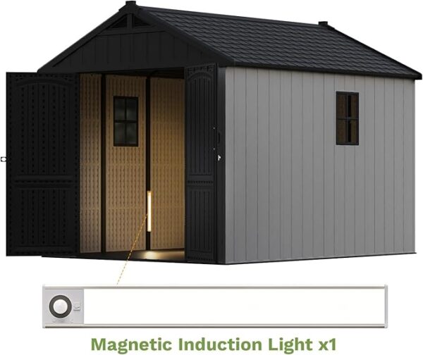 Patiowell 8 x 10 FT Resin Outdoor Storage Shed with Floor and Light, Large Plastic Shed with Lockable Door for Garden Tools, Backyard, Bike Storage, Easy Installation in Beige (Kick-it Shed) - Image 3