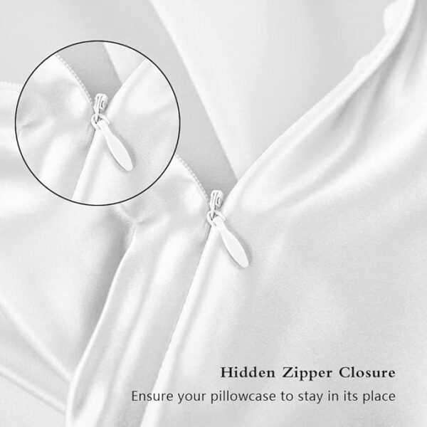 Silk Pillow Cases 2 Pack, Mulberry Silk Pillowcases Standard Set of 2, Health, Smooth, Anti Acne, Beauty Sleep, Both Sides Natural Silk Satin Pillow Cases for Women 2 Pack with Zipper for Gift,White - Image 3