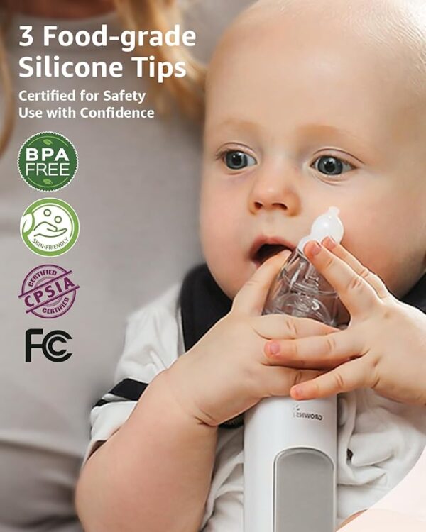 GROWNSY Nasal Aspirator for Baby, Baby Nose Sucker Pro with 3 Soft Silicone Tips, Adjustable Suction, Electric Nose Suction for Baby, Built-in Music & Light Soothing - Image 6